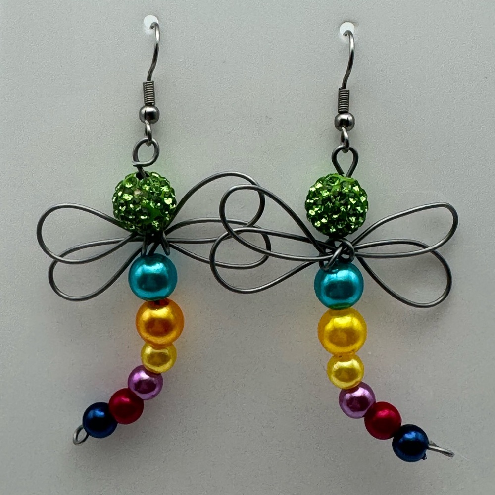 Colorful Beaded Dragonfly Earrings